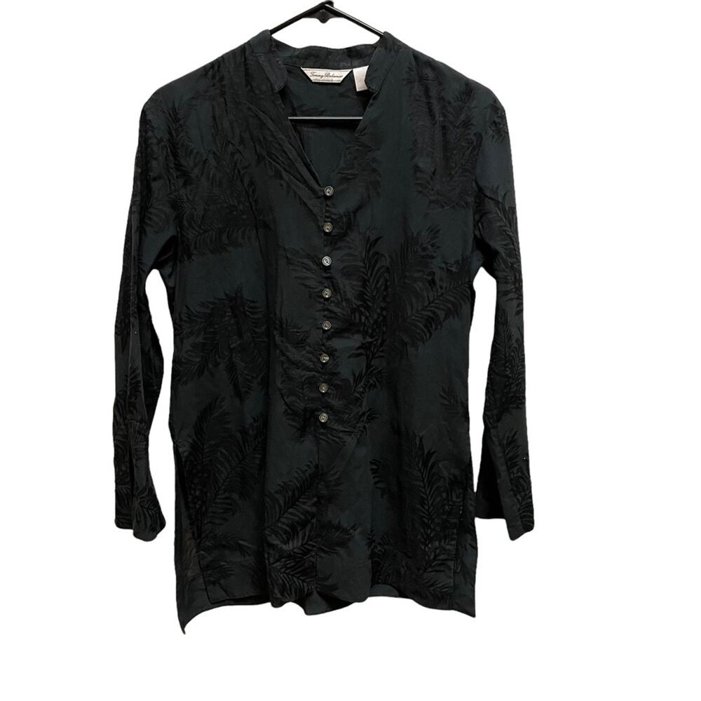 Tommy Bahama Black Sheer Tropical Print Long Sleeve Tunic Blouse Small